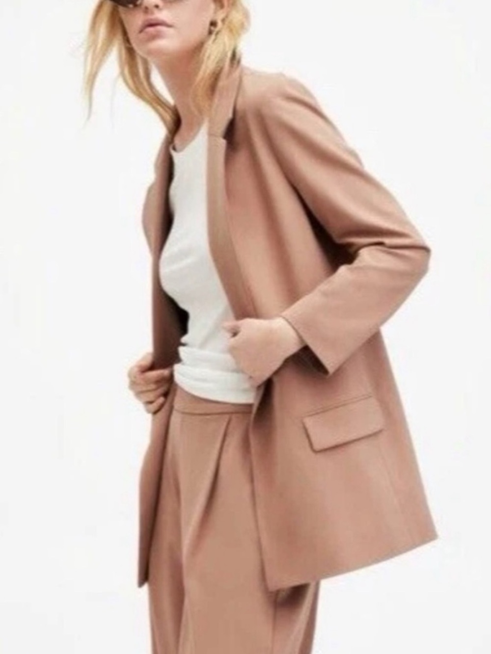 All Saints Aleida Lightweight Blazer Tan Open Quiet Luxury Neutral Normcore 10